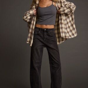 12th Tribe Williamsburg Beige Plaid Flannel Size SS